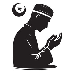 Silhouette vector of Muslim person praying icon.