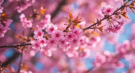 Pink Cherry Blossoms Soft Light Spring Bloom. AI Generated