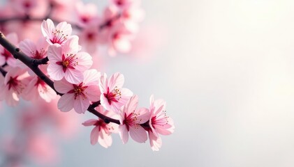 Naklejka premium Intricate sakura branch pattern, full bloom against a light backdrop , pastel, spring blossom