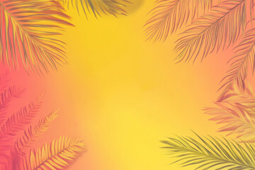 Fototapeta premium Vibrant tropical leaf background with gradient sunset colors