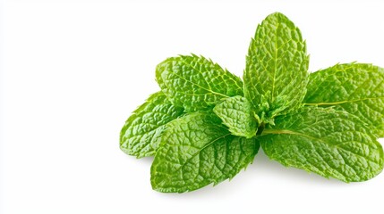 A lush mint plant displayed isolated on a clean white background highlighting its vibrant green leaves and fresh aroma