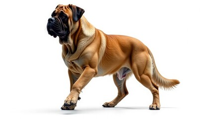 Obraz premium Majestic mastiff, powerful stance, white background, side, faithful, photography