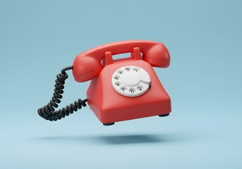 Red Rotary Dial Phone 3D Render