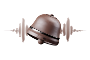 A Tilted Brown Bell Ringing, Sound Wave Illustration isolated on transparent background, cutout