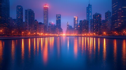 Fototapeta premium Chicago downtown skyline colorful lights high resolution photo
