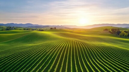 Obraz premium A breathtaking aerial view of rolling vineyards with neatly arranged grapevines stretching 