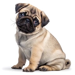 Obraz premium Realistic Pug Puppy Sitting with Expressive Eyes 