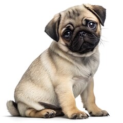 Obraz premium Realistic Pug Puppy Sitting with Expressive Eyes 