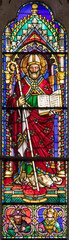 Perugia - The detail of stained glass with the St. Augustine in the church Basilica di San Domenico...