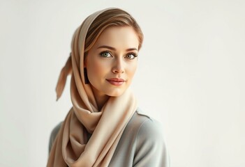 Obraz premium Natural light portrait of a woman with a scarf