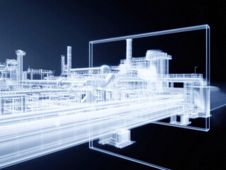 Fototapeta premium X ray view of steel production plant with detailed structures visible