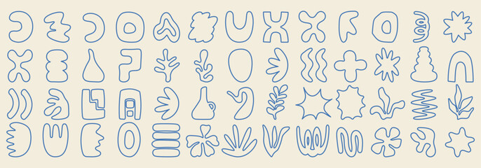 A set of hand-drawn organic naive shapes. Trendy contemporary abstract figures. Vector illustration.