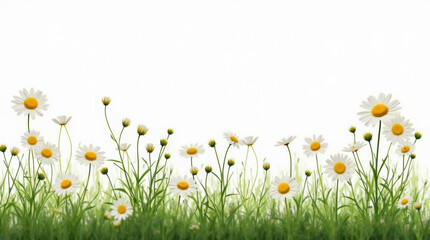 Fototapeta premium Fresh Daisy Blossoms – A lush display of white daisies arranged on a white background, capturing the essence of springtime freshness.