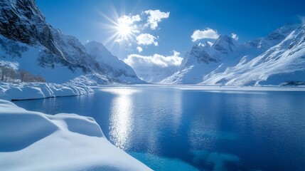 Sunshine and Lake Water on a Glacier in Winter