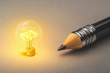 Two light bulbs and a pencil symbolizing creativity