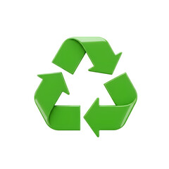 3D glossy, green recycle symbol. three arrows loop clockwise to form a triangle, signifying sustainability and the recycling process. PNG