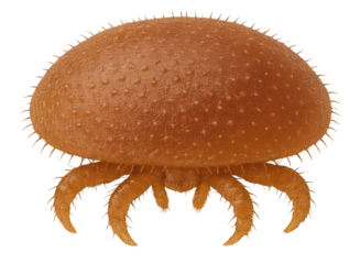 Varroa destructor, a parasitic mite, infesting honey bees, contributing to colony collapse disorder, isolated on transparent background