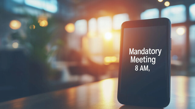 Mandatory Meeting Notification on Smartphone with Office Background
