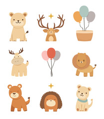 Colorful wild animal icons for kids