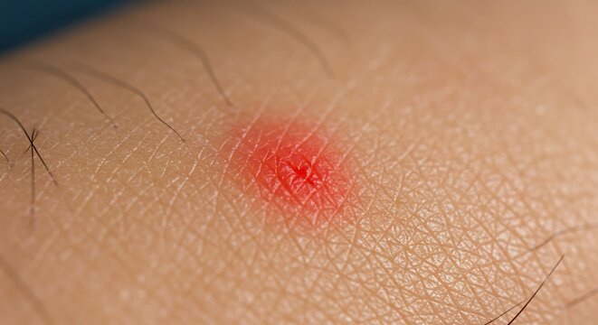 Closeup red insect bite skin irritation. AI Generated