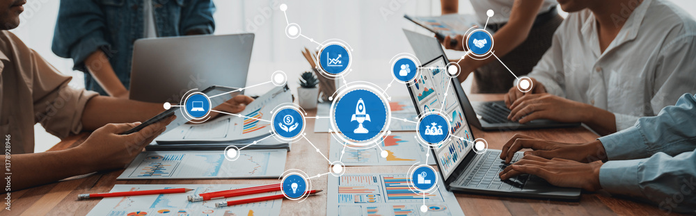 Aufkleber a vibrant collaborative workspace showcasing laptops and digital connections that enhance teamwork a