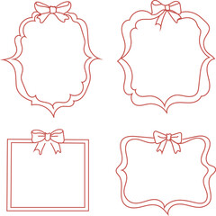 Bow frame ribbon border vintage hand drawn set. Hand drawn doodle sketch style line bow frame decorative black vintage ornament. Elegant doodle holiday, wedding ribbon border. Vector illustration