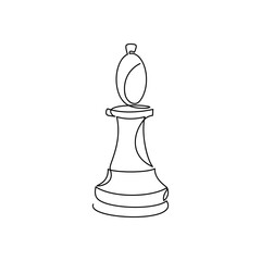 Hand drawn bishop chess piece vector. One line continuous drawing. Board game illustration. Abstract linear silhouette icon. Minimal print, banner, card, wall art poster, logo, sign, symbol, sketch.