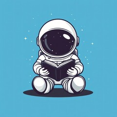 An astronaut sitting reading a book in outer space