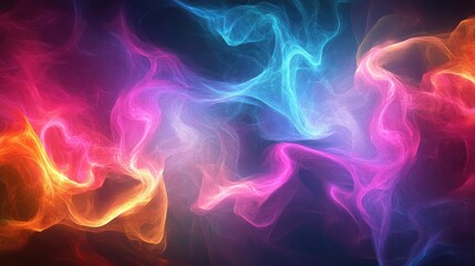 Fototapeta premium Glowing silhouettes shaped from abstract fractal tendrils that stretch dynamically across a background of soft neon gradient light