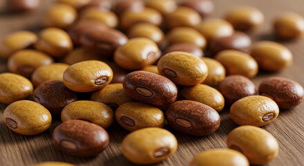 Close-up of Roasted Lupini Beans Displaying Varied Brown Tones and Textured Surfaces