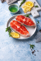 Raw uncooked salmon with rosemary