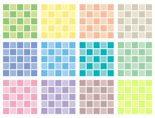 Fototapeta premium 正方形が並んだパステルカラーの格子柄イラスト素材セット