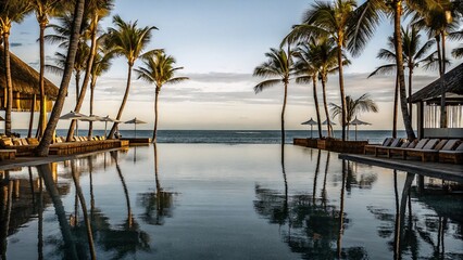 Obraz premium Luxury resort infinity pool palm trees ocean view vacation destination travel photography paradise island