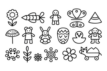 childish hand drawn crayon doodles set isolated on