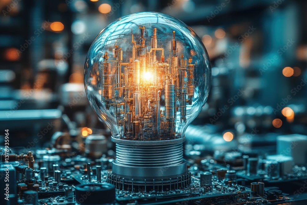 Leinwandbilder a glowing light bulb over a circuit board, symbolizing innovation and technological advancement in a