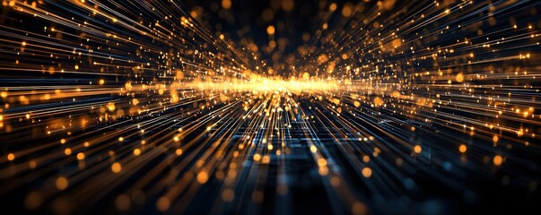 An abstract image depicting dynamic lines of light in golden hues, creating a sense of motion and energy.