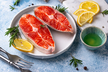 Raw uncooked salmon with rosemary