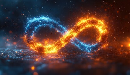 Obraz premium Abstract Infinity Symbol With Glowing Blue And Orange Particles