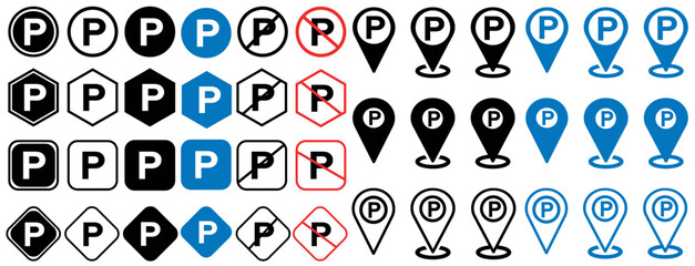 Car parking vector icons set. Parking space. Public parking vector icon. Car parking icon set
