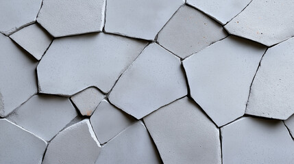Textured gray wall with irregular shaped concrete pieces in design