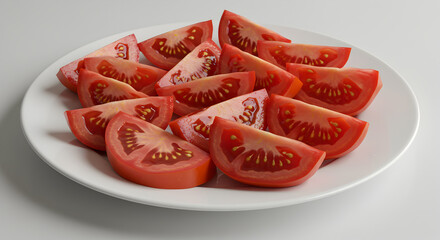 Plate filled with fresh vibrant tomato slices, ripe and inviting arrangement