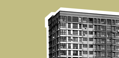 Building facade in metropolis. Modern multistorey apartment, condominium, residential block, home,...