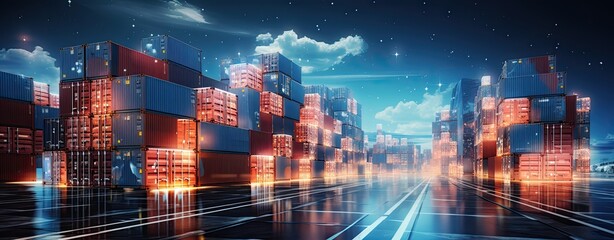 Cargo Containers at logistic hub with virtual scheme