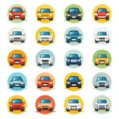 Fototapeta premium Collection of colorful car illustrations representing various designs and styles on a white background