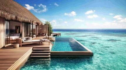 Fototapeta premium Luxurious overwater bungalow in the Maldives with crystal-clear turquoise waters