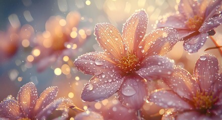 Fototapeta premium Crystal dewdrops on flowers