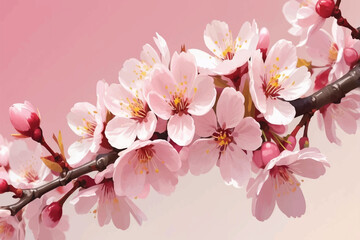 Obraz premium Close-Up of Pink Cherry Blossoms in Full Bloom with Delicate Petals and Yellow Stamens