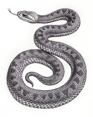 Obraz premium Vintage Engraving of a Snake in Detailed Black and White 