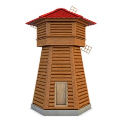 Illustration 3D Classic Wooden Windmill Building on White Background
