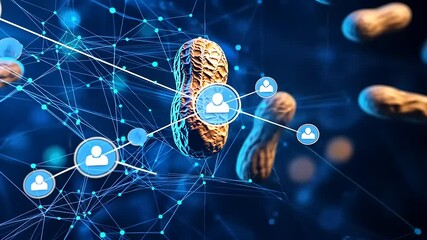 Intricate Network of Abstract Neurons and Glowing Peanut Shapes - Powered by Adobe